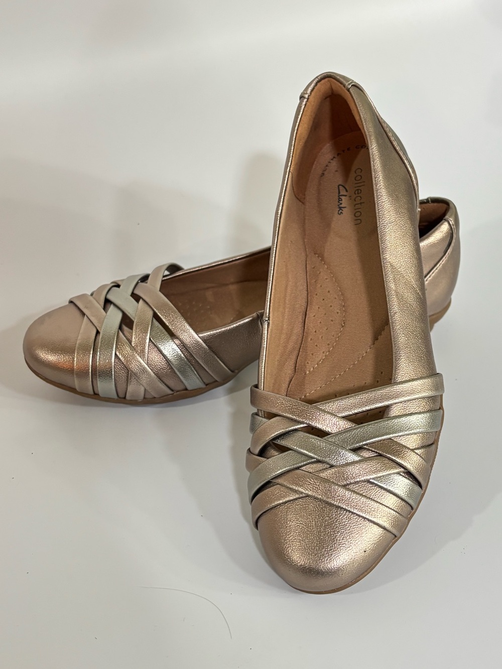 Clarks Metallic Gold Woven Toe Women’s Ballet Flats 5M